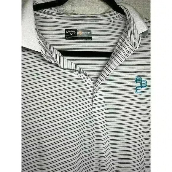 Callaway Polo Mens L White Striped OptiDri Performance Shirt Golf Logo - Picture 4 of 15